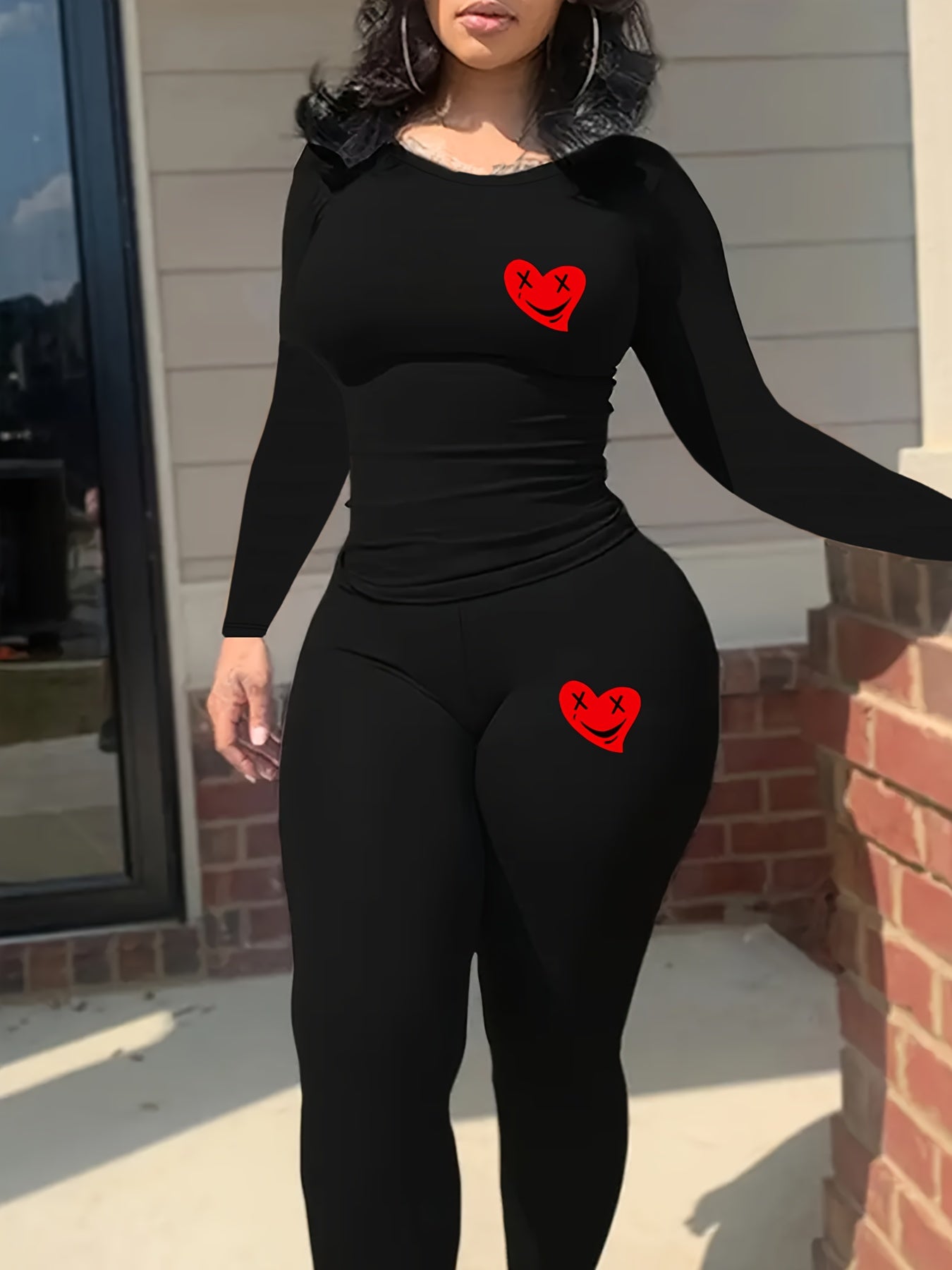 5833A8 European and American Women's Clothing 2024 Autumn and Winter Tight Sexy Personalized Print Motorcycle Two-piece Sports Outdoor Suit